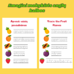 Vaisių ir daržovių pavadinimų apvedžiojimo užduotys – mokomės rašyti ir anglų kalba! 12psl