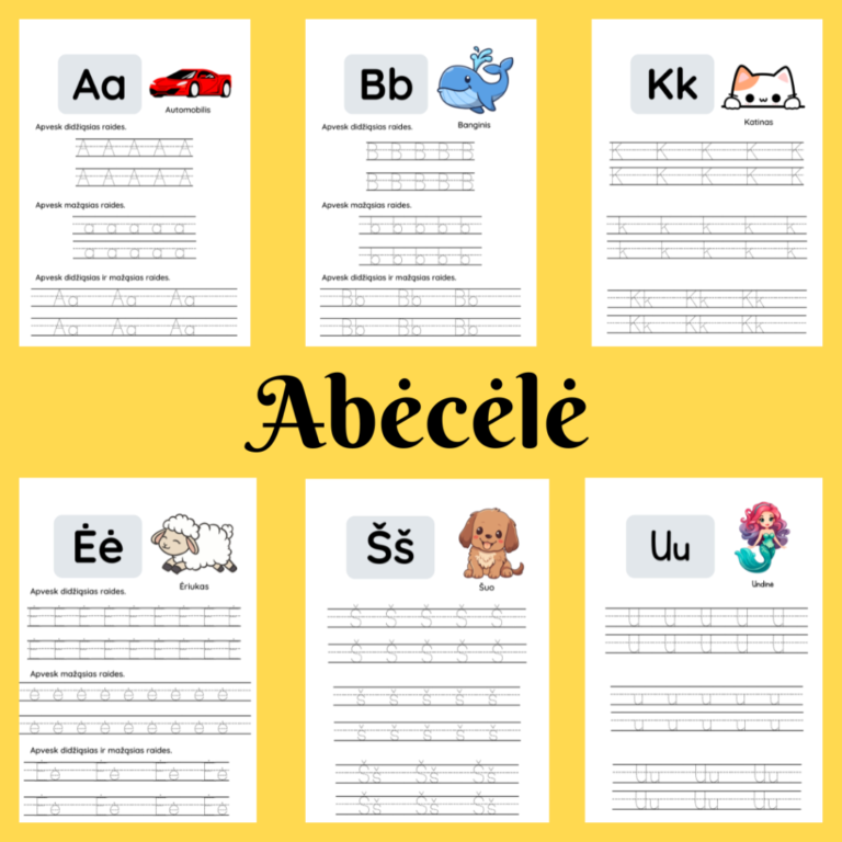 Lietuvių kalbos abėcėlė – 33 puslapių PDF mokomosios užduotys vaikams ...