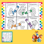 200 puslapių abėcėlės užduotėlės vaikams – Raidžių apvedžiojimas, gyvūnai, objektai ir taškavimo pratimai