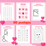 50 puslapių Valentino dienos užduotėlės vaikams – Spalvinimas, skaičiavimas, žodžių žaidimai ir kirpimo užduotys