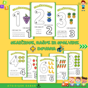 raidžių ir skaičių mokymosi užduotėlės darželinukams