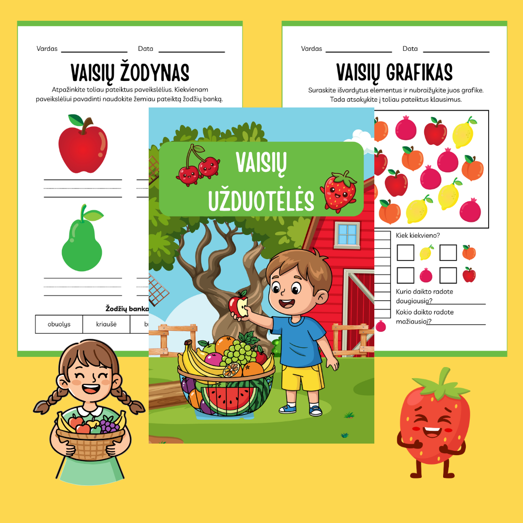 Vaisių užduotėlės vaikams PDF