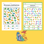 Dinozaurų skaičiavimo užduotėlės vaikams PDF | užduotys atsispausdinti (40 puslapių)