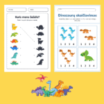 Dinozaurų skaičiavimo užduotėlės vaikams PDF | užduotys atsispausdinti (40 puslapių) - Image 3