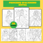 Princesių spalvinimo knyga vaikams PDF – 58 puslapiai atsispausdinti - Image 2
