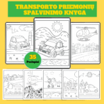 Transporto priemonių spalvinimo knyga vaikams PDF – 35 puslapiai