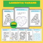 Labirintai vaikams PDF – 100 spausdinamų užduočių su raidėmis, skaičiais ir figūromis
