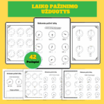 Laiko pažinimo užduotys vaikams PDF – 42 spausdinami pratimai laikrodžiui pažinti