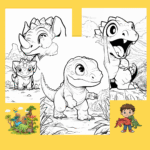 Dinozaurų spalvinimo knyga vaikams PDF – 52 puslapiai atsispausdinti